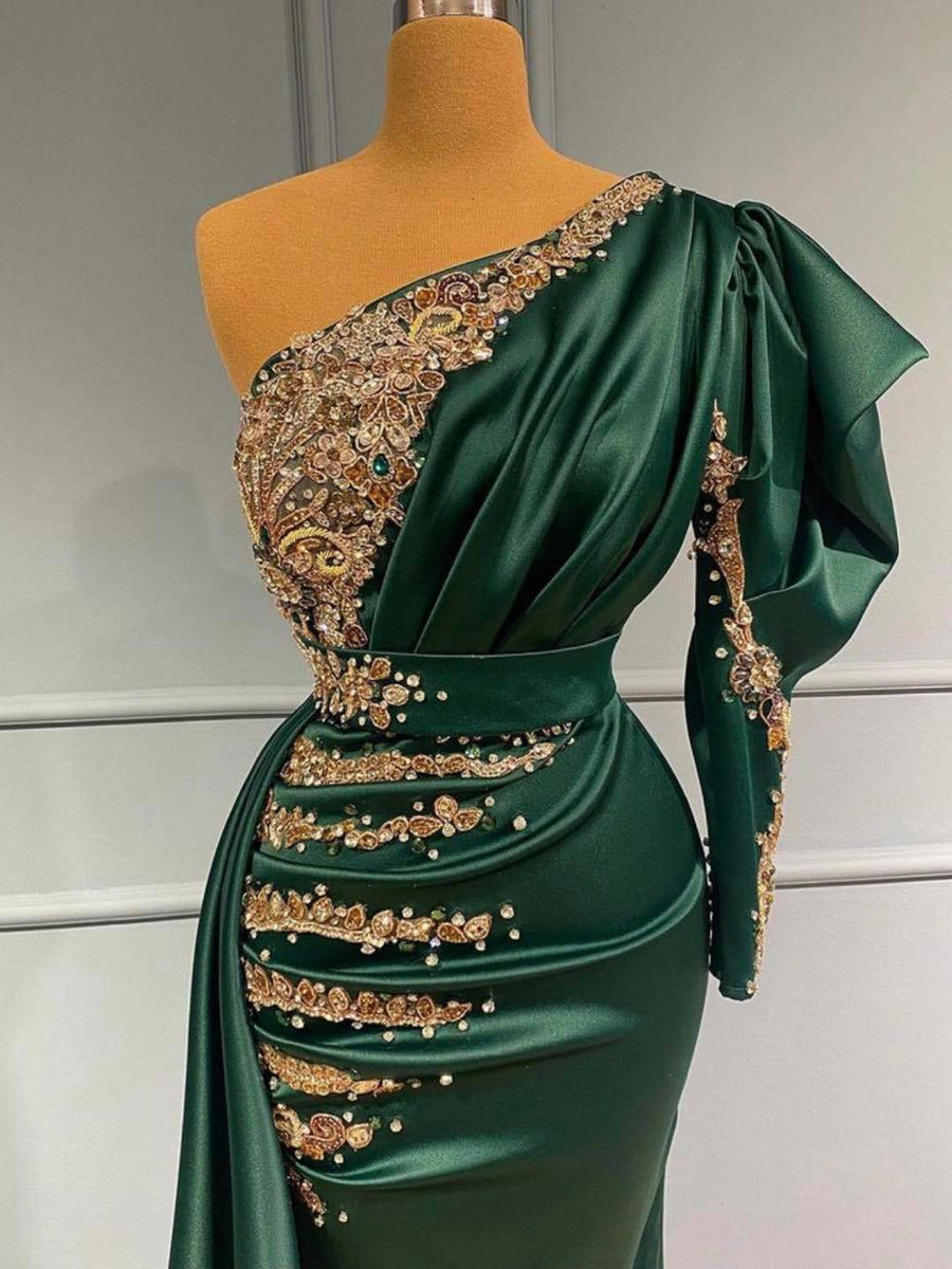 Dark Green and Gold Prom Dress