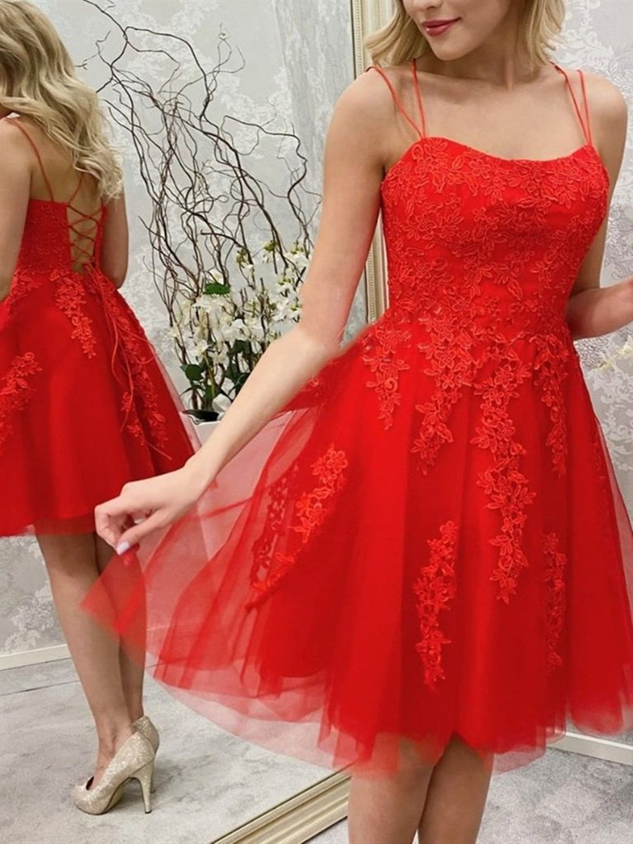 Red tulle short A line prom dress homecoming dress · Little Cute