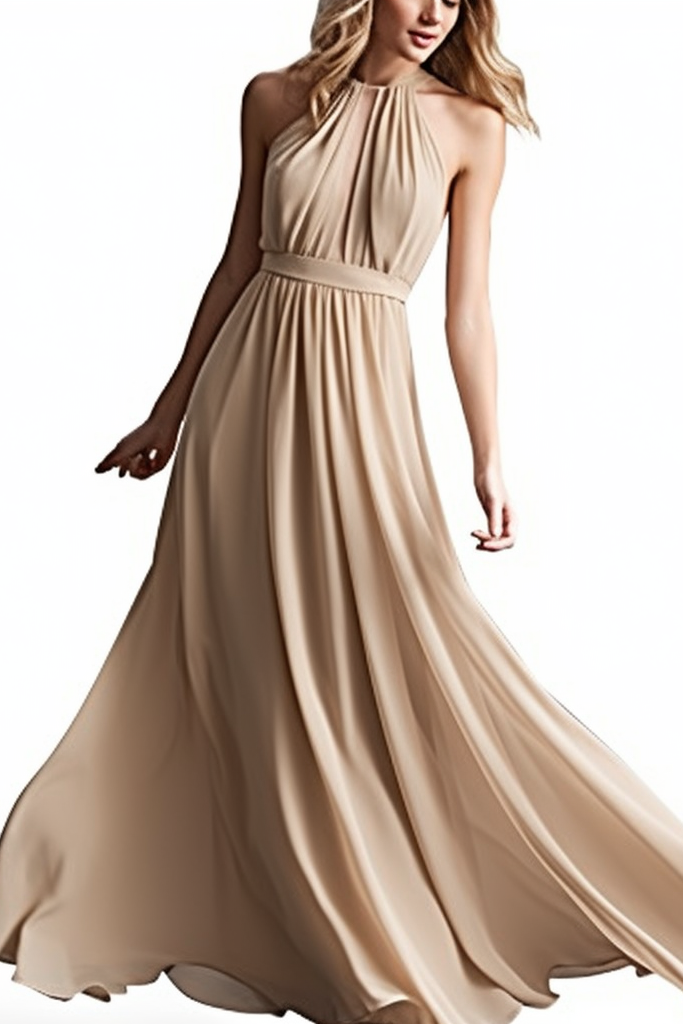 Sleeveless Halter Chiffon Prom Dress with Elegant Pleats