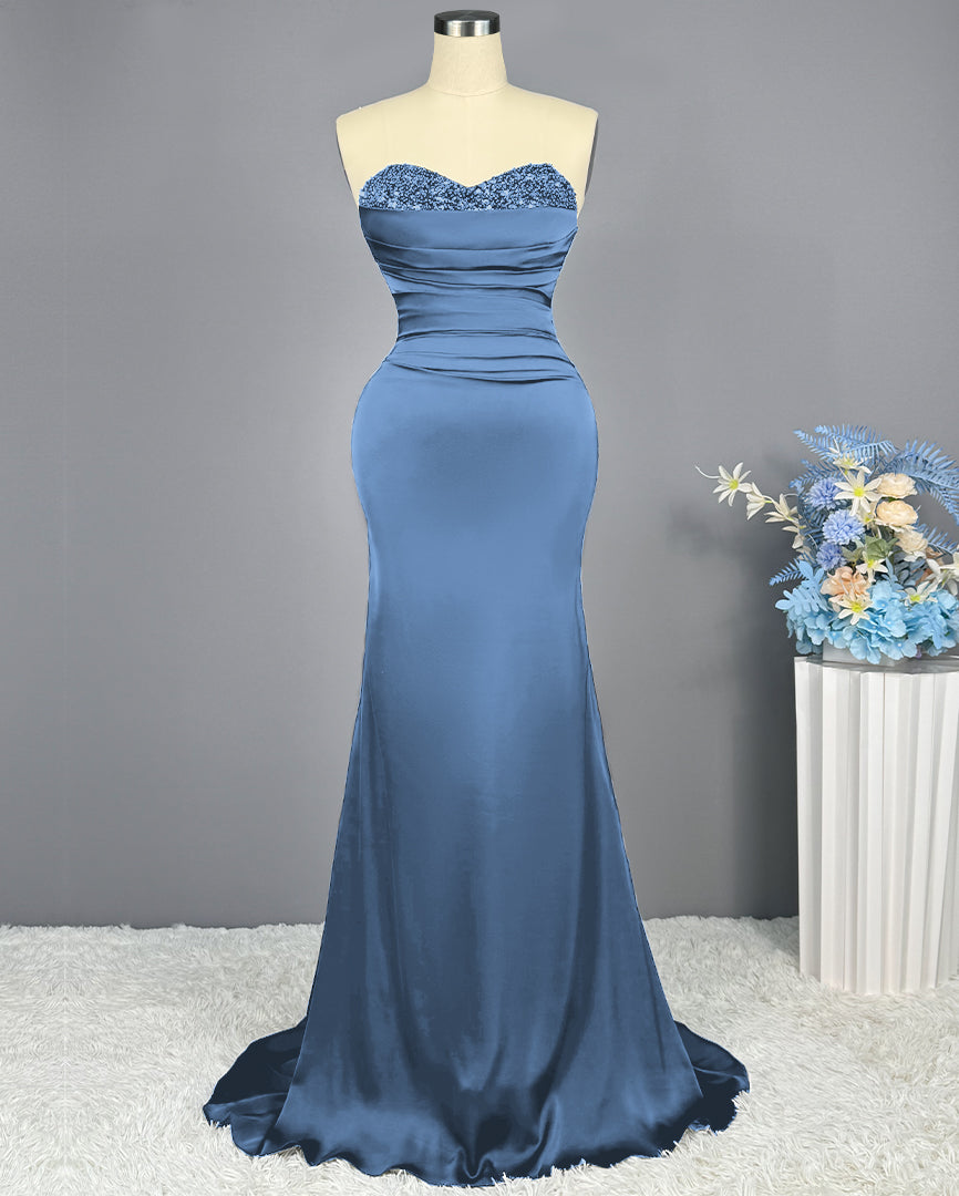 Sleeveless Mermaid Prom Gown with Sequined Sweetheart Bodice