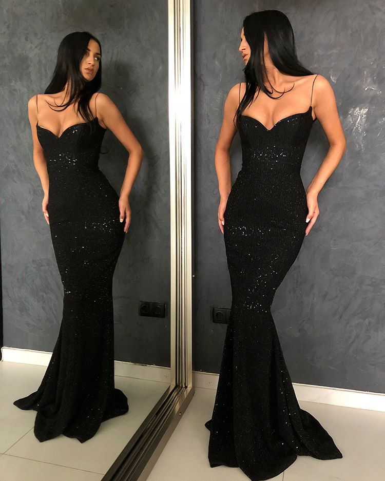 Sequined Mermaid Prom Gown with Sleek Spaghetti Straps