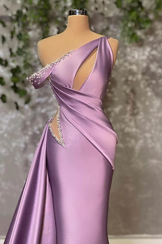 Off-The-Shoulder Sleeveless Lilac Mermaid Prom Dress With Rhinestone