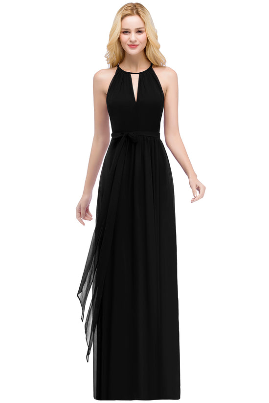 Long A line Halter Ruffle Floor Length Chiffon Bridesmaid Dress