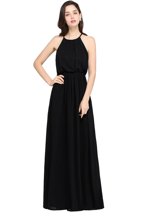 Casual Long A Line Halter Chiffon Floor Length Bridesmaid Dress