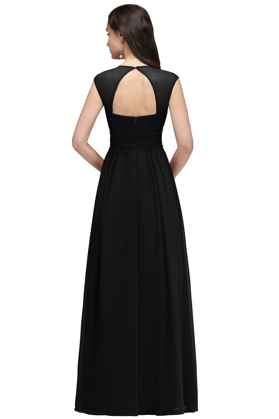 Elegant V Neck A Line Off The Shoulder Chiffon Long Bridesmaid Dress