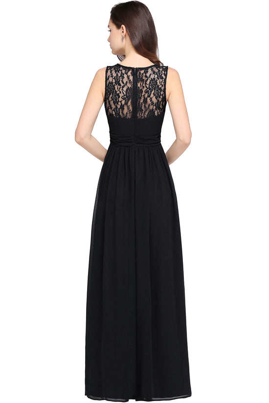 Elegant Long A Line Round Neck Chiffon Floor Length Formal Dresses