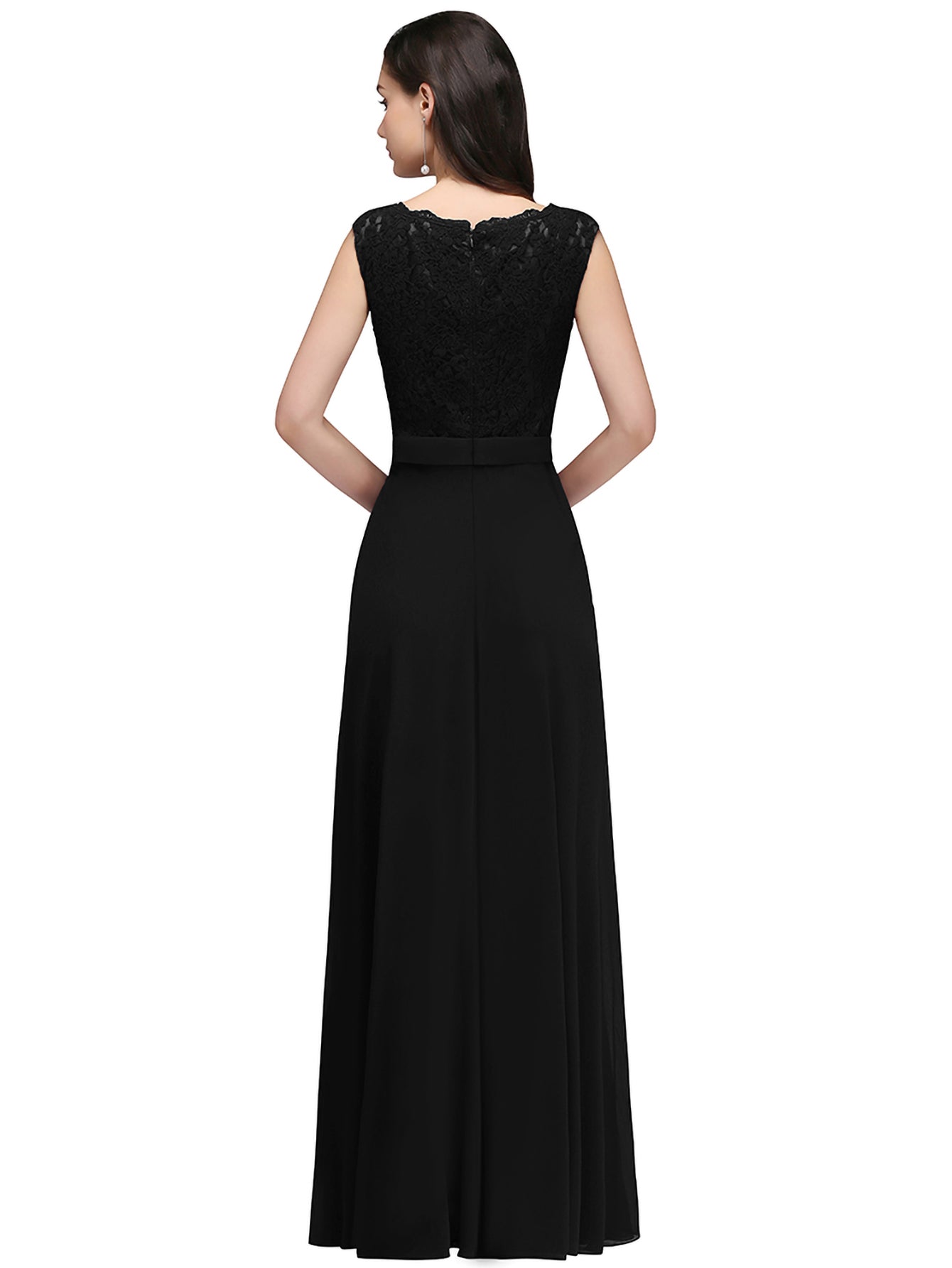 Charming Long A Line Floral Lace Floor Length Sleeveless Chiffon Bridesmaid Dress