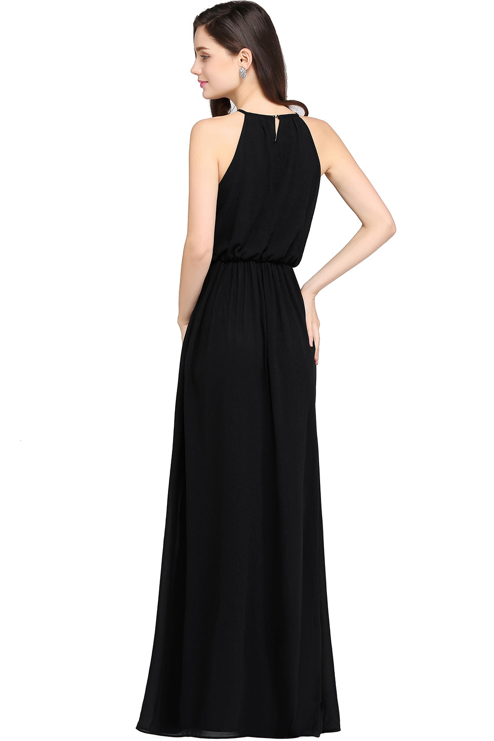 Casual Long A Line Halter Chiffon Floor Length Bridesmaid Dress