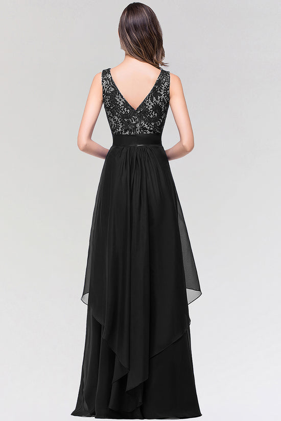 Elegant Scoop Neck Off The Shoulder Chiffon Long Formal Dress with Appliques Lace