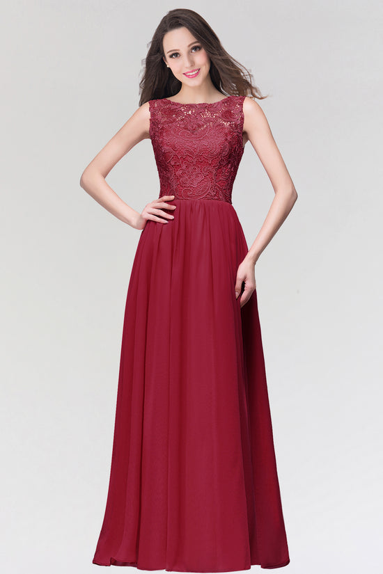 Stylish Long Chiffon Lace Sleeveless A Line Ruched Bridesmaid Dress