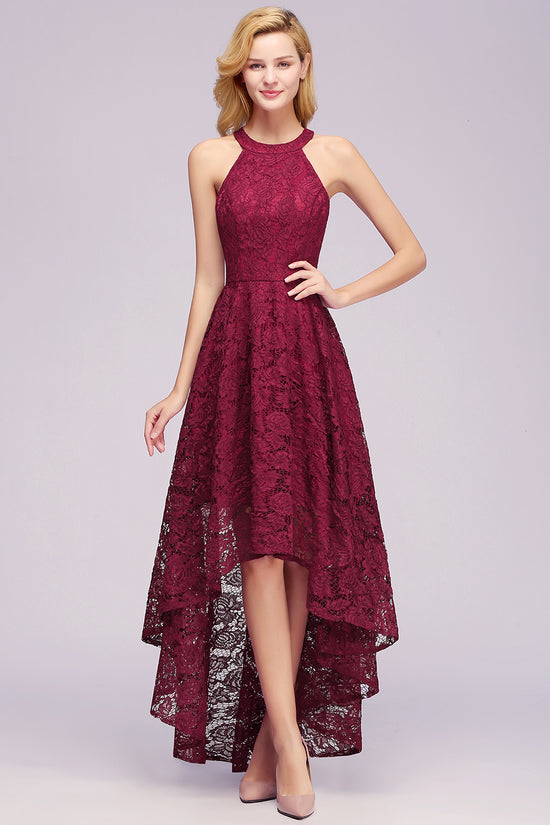 Elegant High Low A Line Halter Lace Evening Formal Dress