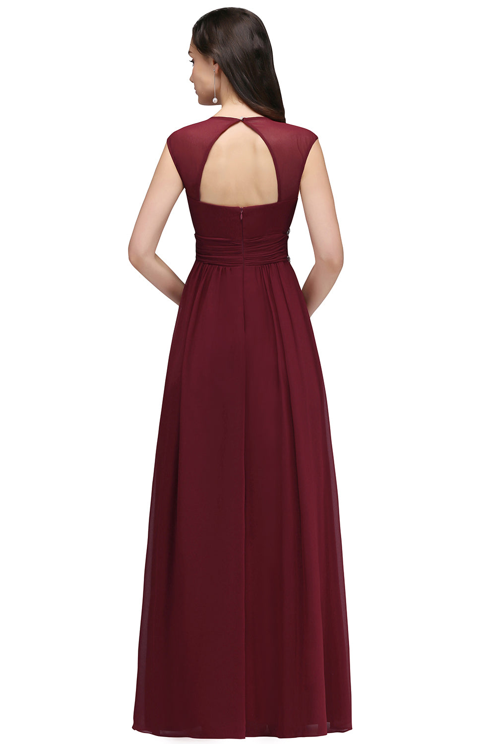 Elegant V Neck A Line Off The Shoulder Chiffon Long Bridesmaid Dress