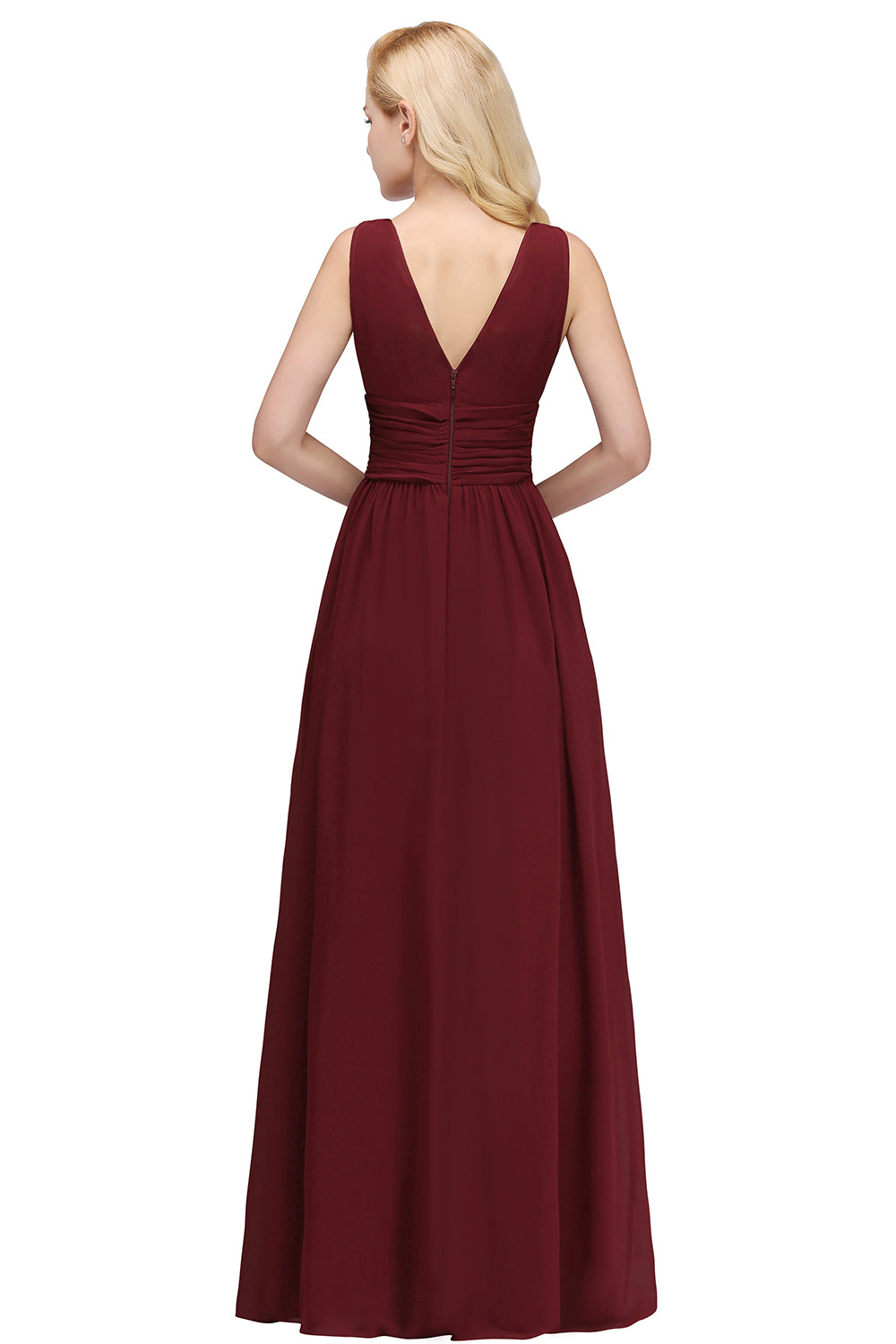 Chiffon V Neck Off The Shoulder Ruffle Floor Length Bridesmaid Dress