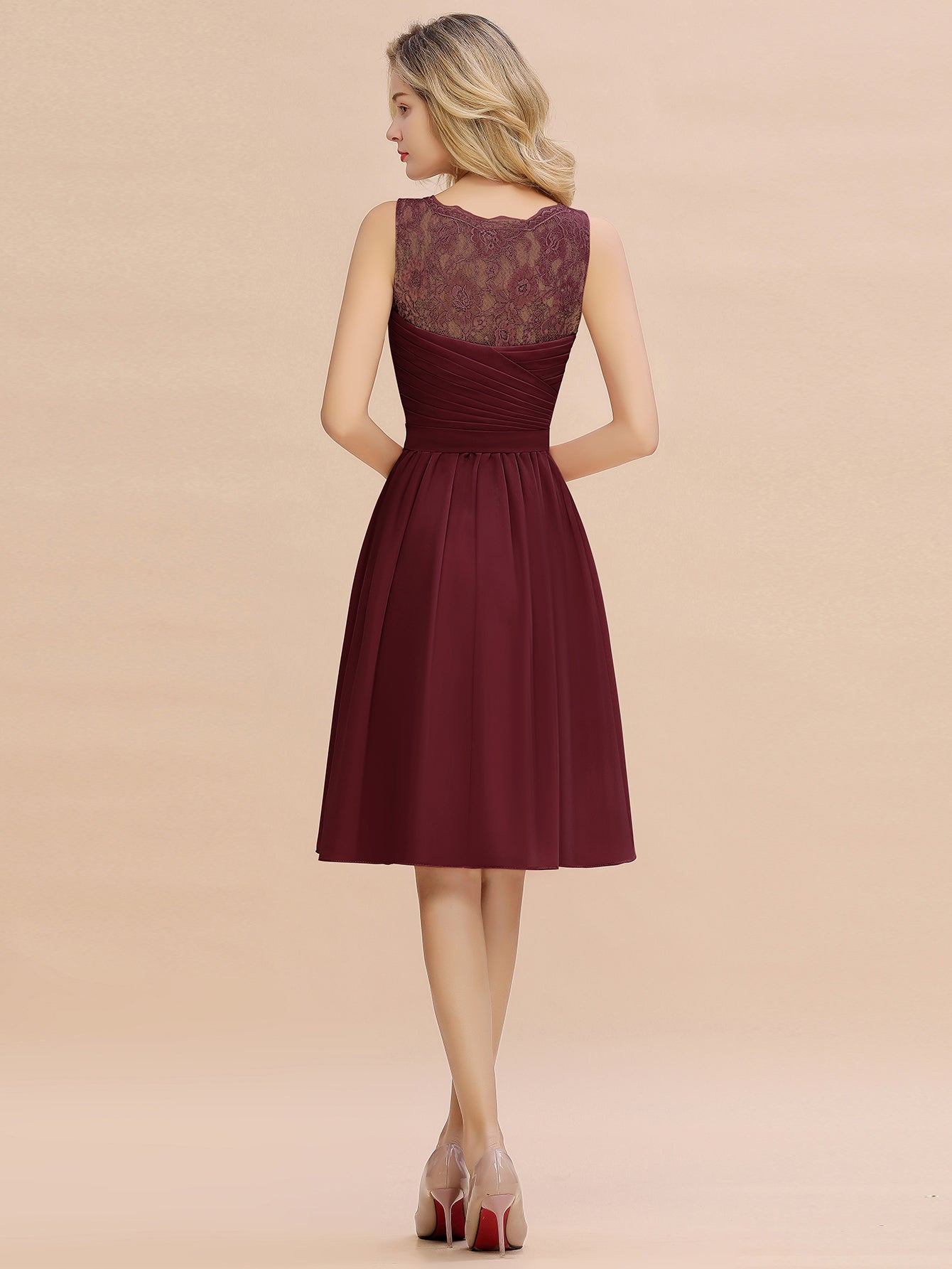 Simple Short A Line V-neck Knee Length Chiffon Bridesmaid Dress