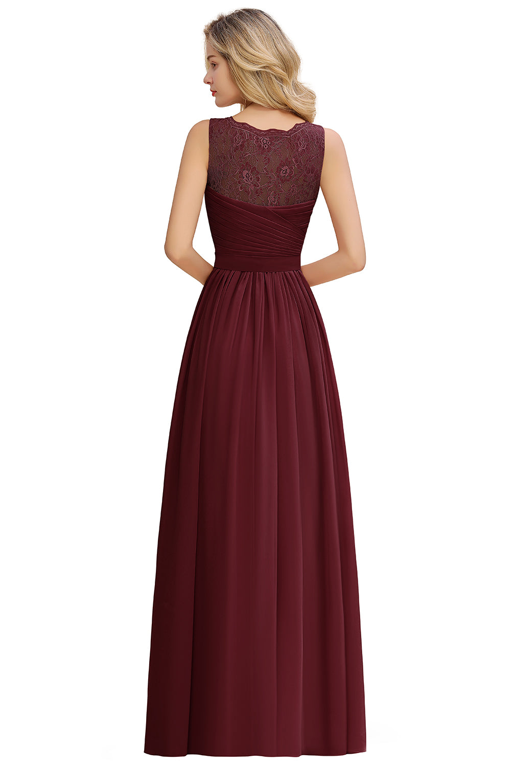 Elegant Long A line V-neck Ruffle Sleeveless Chiffon Bridesmaid Dress