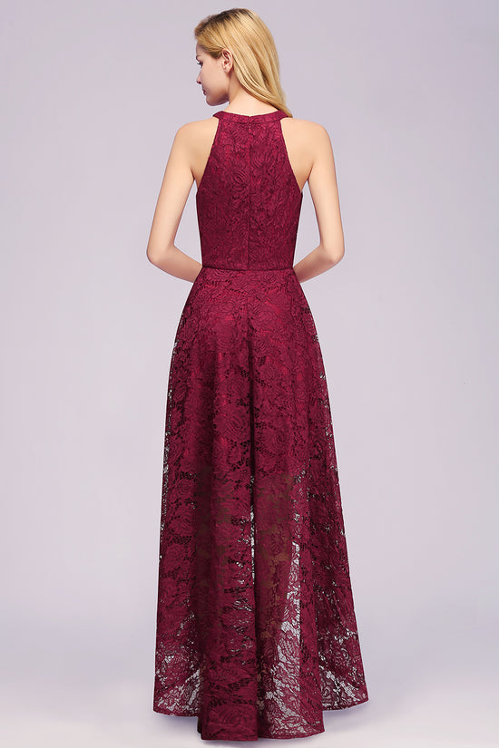 Elegant High Low A Line Halter Lace Evening Formal Dress