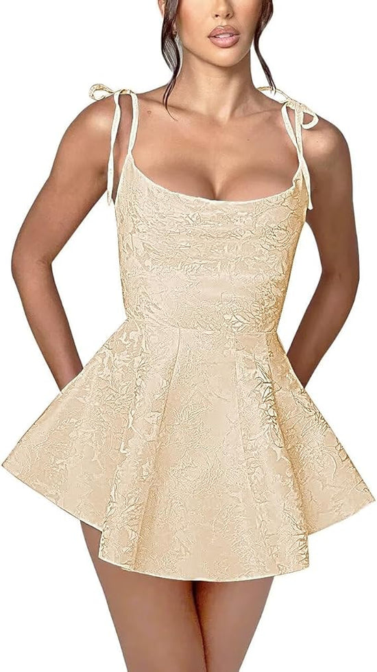 A-line Short Homecoming Dress Spaghetti Straps Satin Sleeveless Party Dress Jacquard Party Dresses