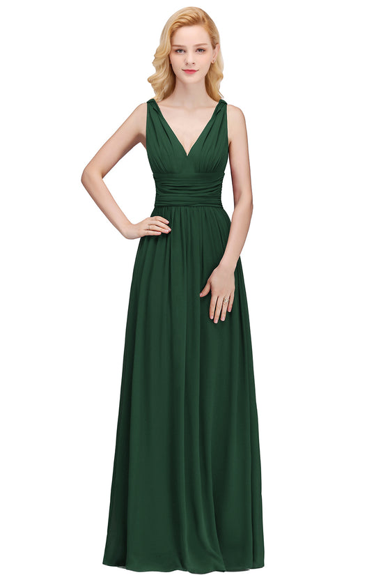 Chiffon V Neck Off The Shoulder Ruffle Floor Length Bridesmaid Dress