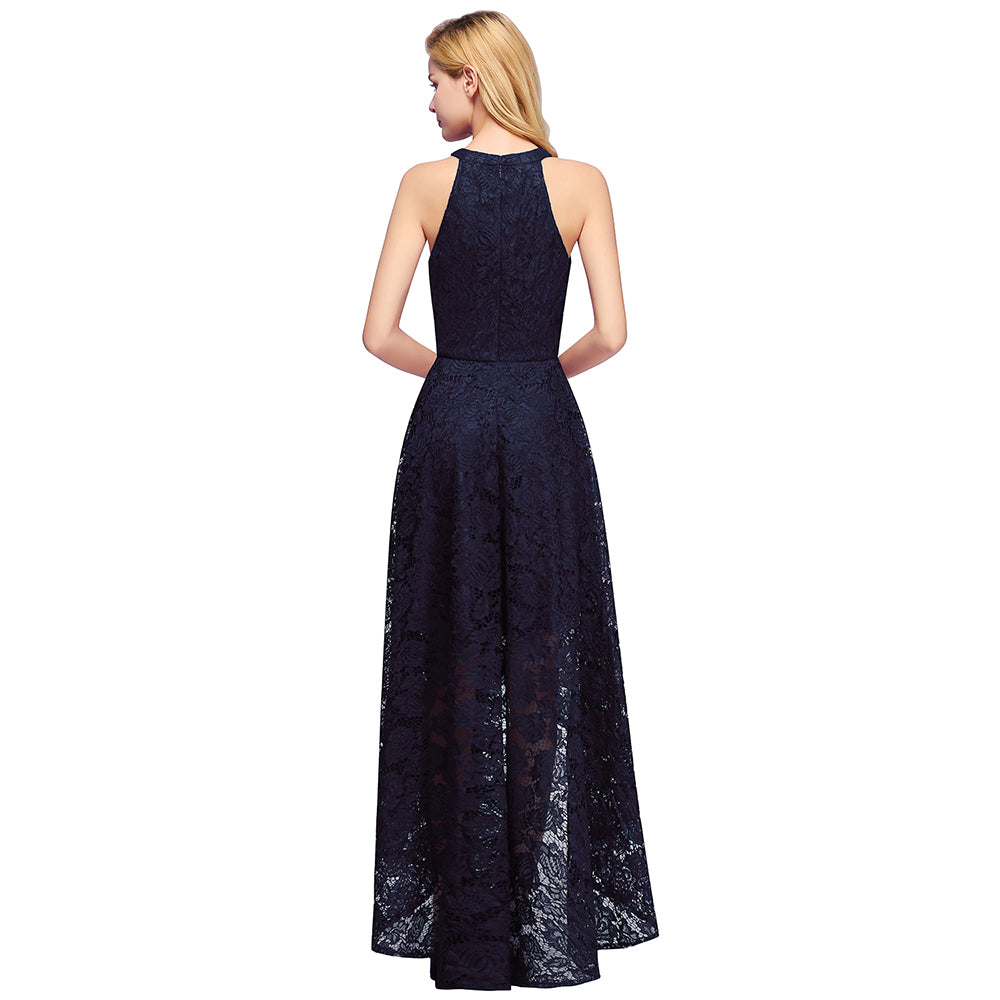 Elegant High Low A Line Halter Lace Evening Formal Dress