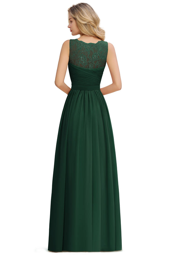 Elegant Long A line V-neck Ruffle Sleeveless Chiffon Bridesmaid Dress