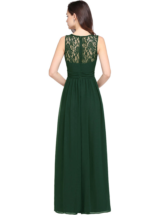 Elegant Long A Line Round Neck Chiffon Floor Length Formal Dresses