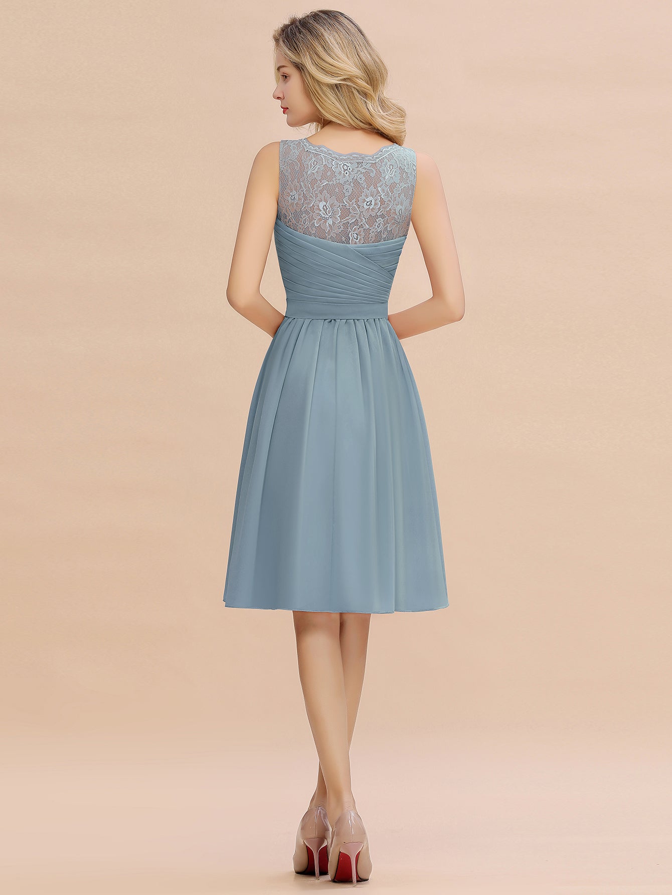 Simple Short A Line V-neck Knee Length Chiffon Bridesmaid Dress