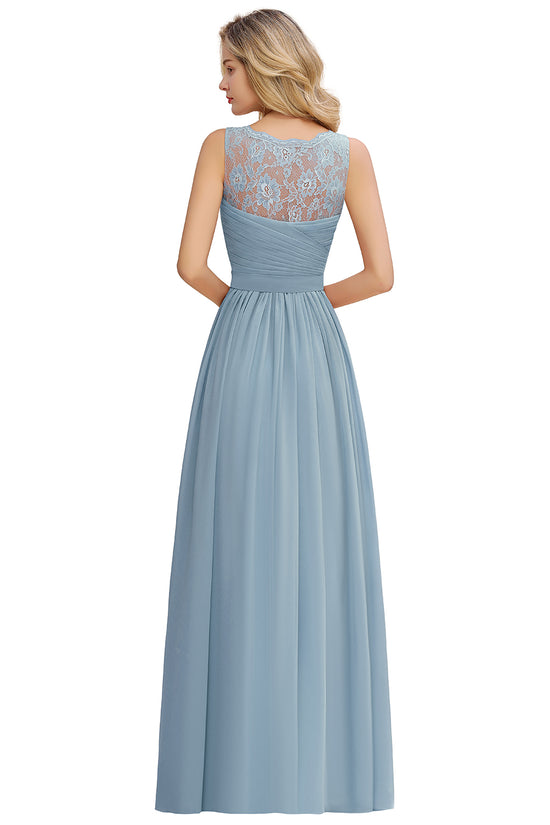 Elegant Long A line V-neck Ruffle Sleeveless Chiffon Bridesmaid Dress