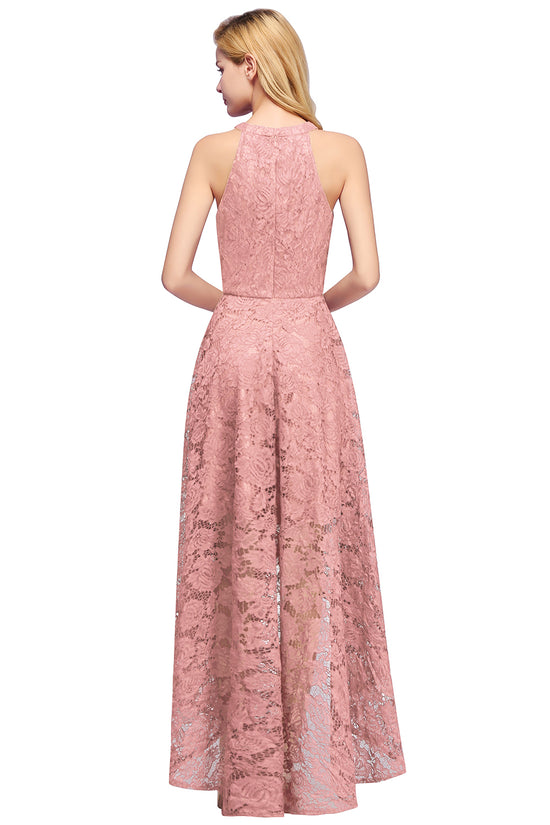 Elegant High Low A Line Halter Lace Evening Formal Dress