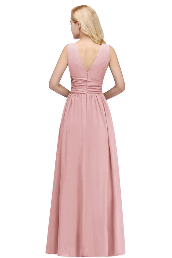 Chiffon V Neck Off The Shoulder Ruffle Floor Length Bridesmaid Dress