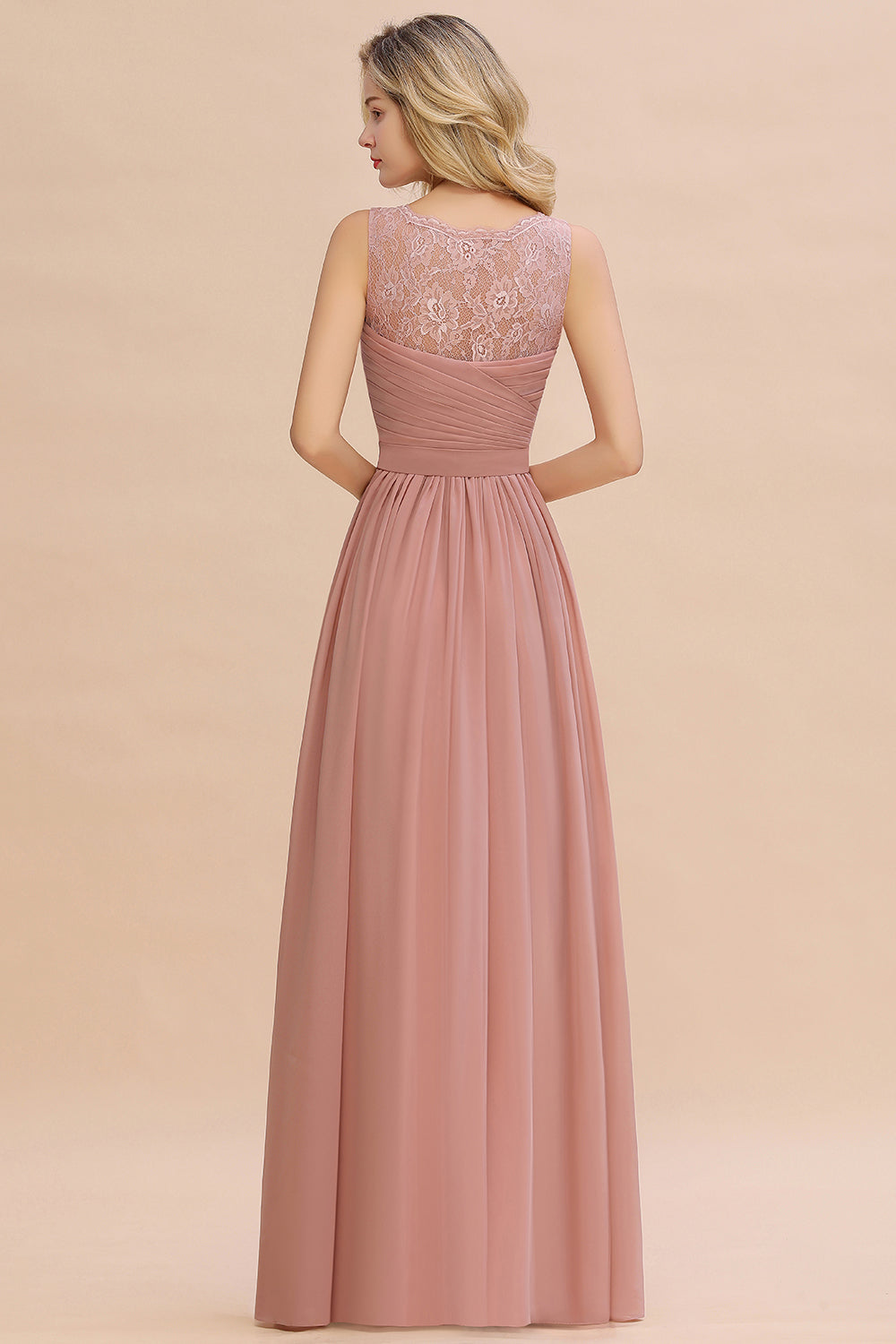 Elegant Long A line V-neck Ruffle Sleeveless Chiffon Bridesmaid Dress