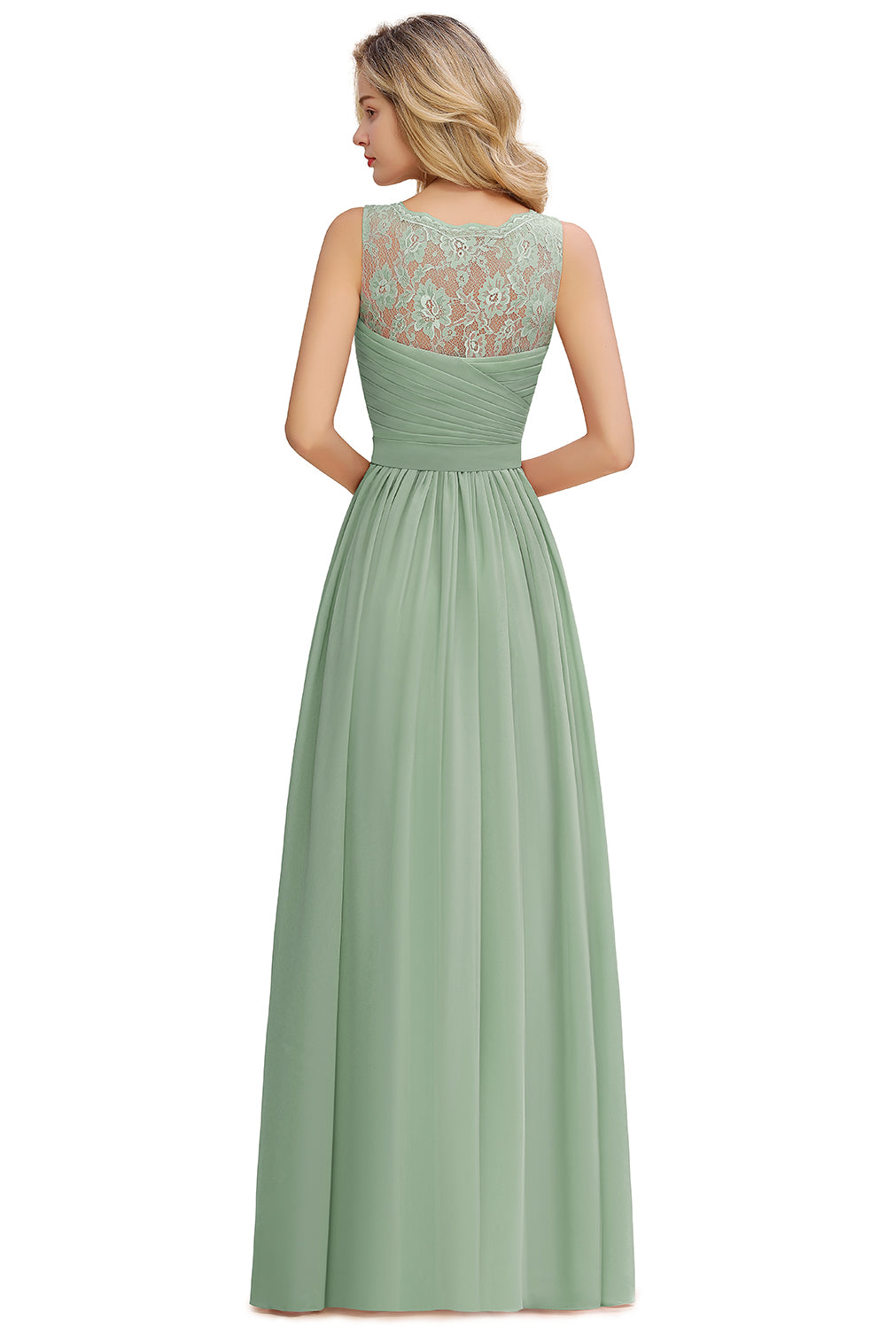 Elegant Long A line V-neck Ruffle Sleeveless Chiffon Bridesmaid Dress