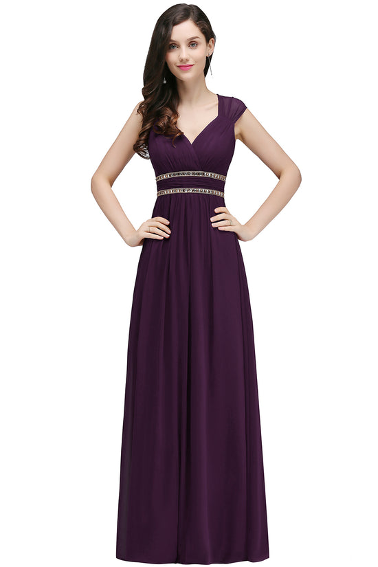 Elegant V Neck A Line Off The Shoulder Chiffon Long Bridesmaid Dress