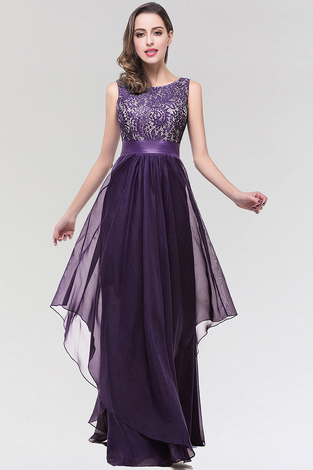 Elegant Scoop Neck Off The Shoulder Chiffon Long Formal Dress with Appliques Lace