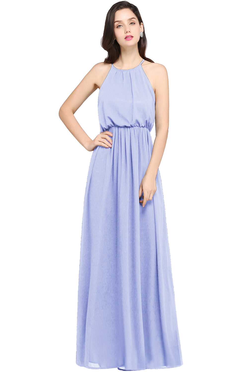 Casual Long A Line Halter Chiffon Floor Length Bridesmaid Dress