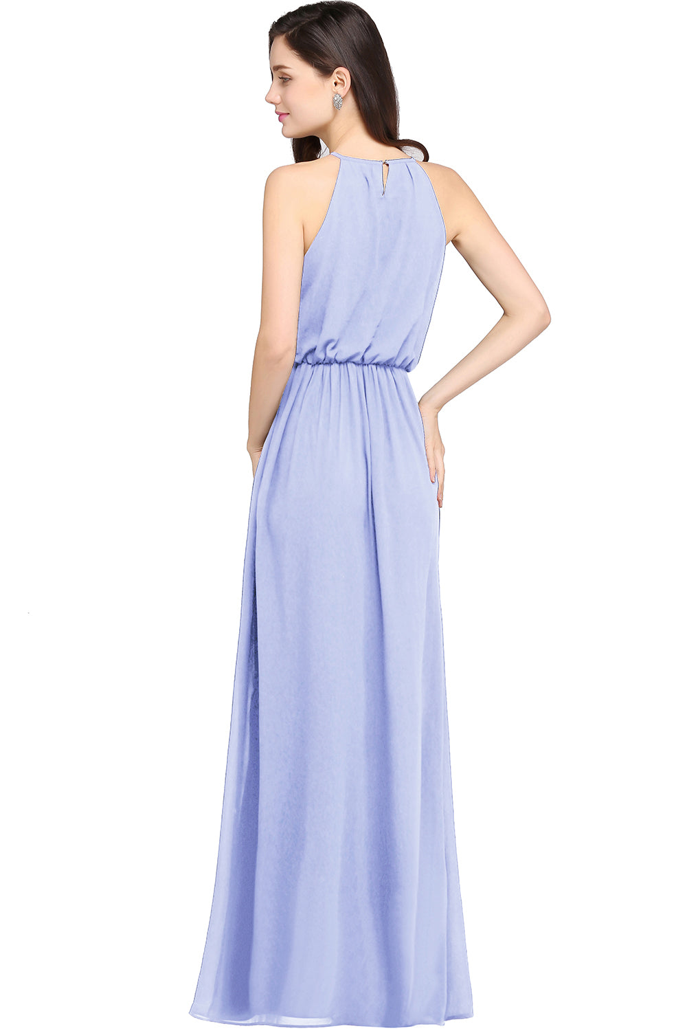 Casual Long A Line Halter Chiffon Floor Length Bridesmaid Dress