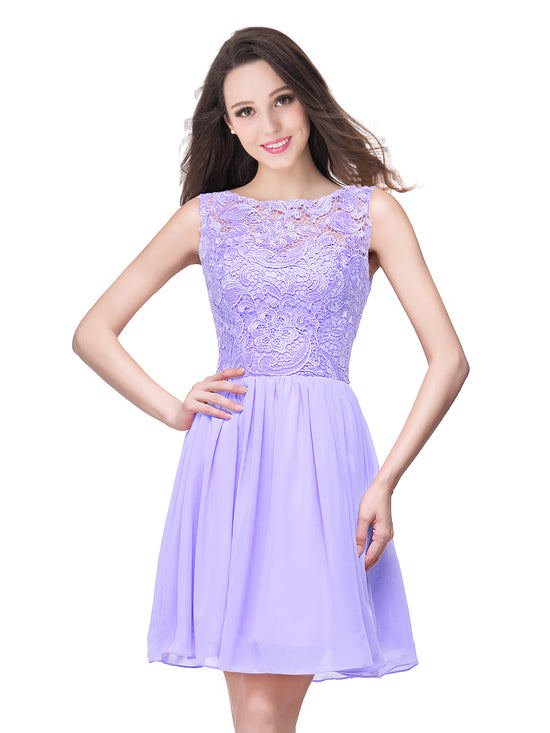 Simple Short A line Lace Sleeveless Chiffon Homecoming Dress