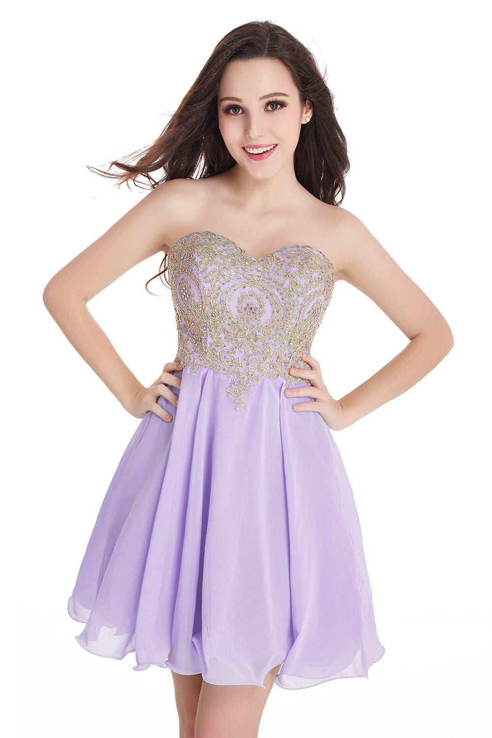 A-Line Strapless Short Chiffon Prom Dresses with Beadings