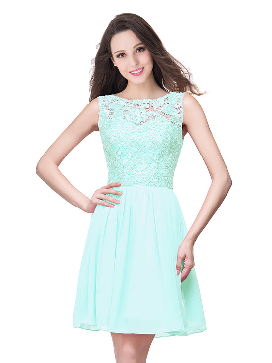 Simple Short A line Lace Sleeveless Chiffon Homecoming Dress