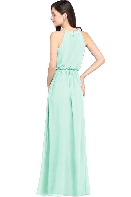 Casual Long A Line Halter Chiffon Floor Length Bridesmaid Dress