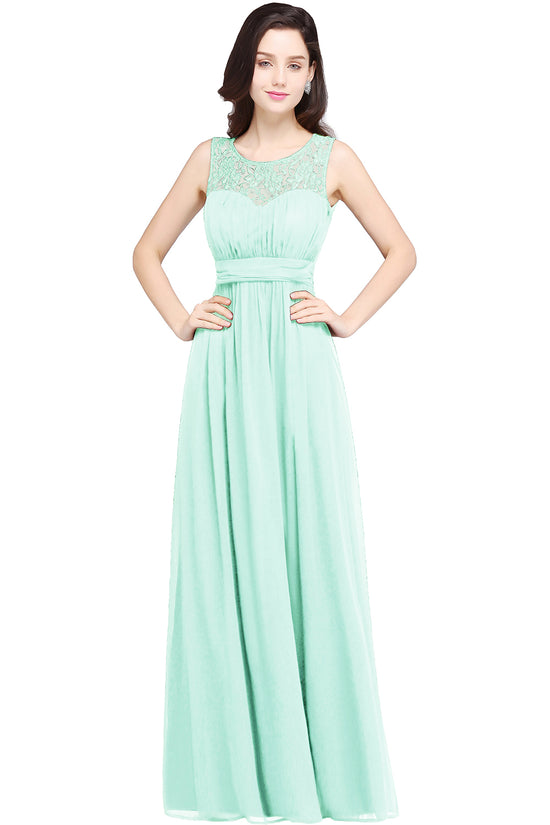 Elegant Long A Line Round Neck Chiffon Floor Length Formal Dresses