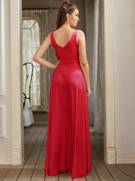 Sexy Long A-line V-Neck Sleeveless Floor Length Formal Dress with Slit