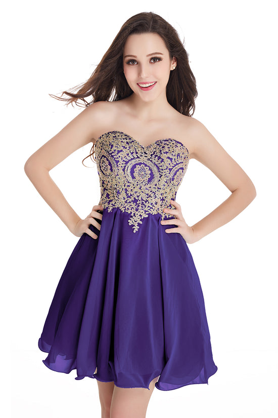 A-Line Strapless Short Chiffon Prom Dresses with Beadings