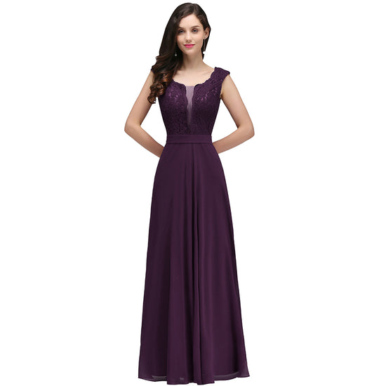 Charming Long A Line Floral Lace Floor Length Sleeveless Chiffon Bridesmaid Dress