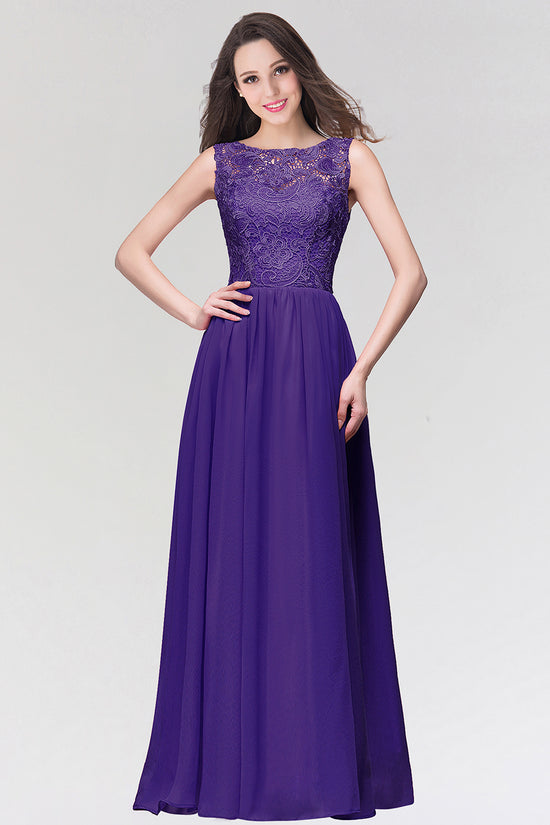 Stylish Long Chiffon Lace Sleeveless A Line Ruched Bridesmaid Dress