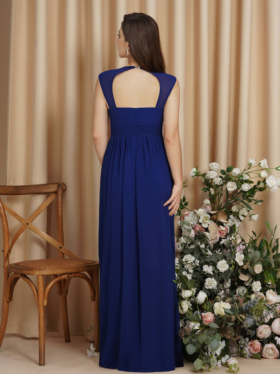 Elegant V Neck A Line Off The Shoulder Chiffon Long Bridesmaid Dress