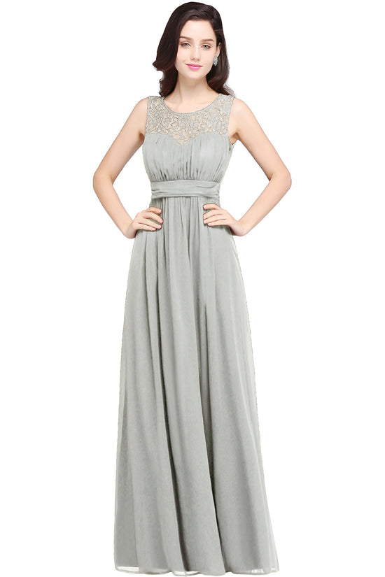 Elegant Long A Line Round Neck Chiffon Floor Length Formal Dresses