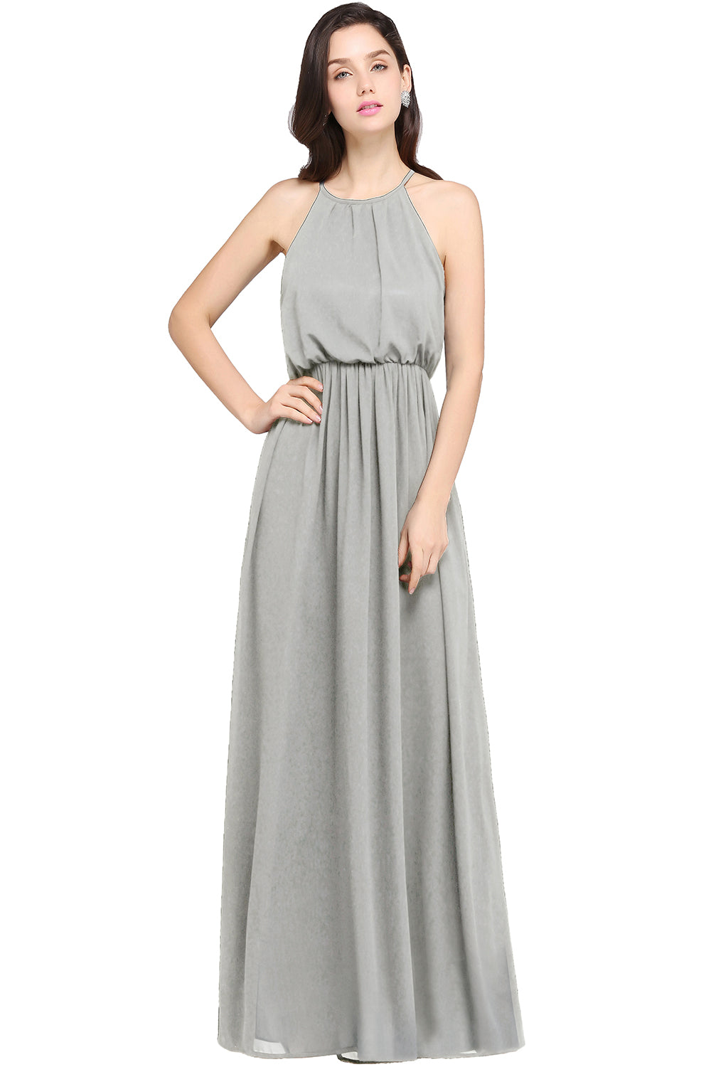 Casual Long A Line Halter Chiffon Floor Length Bridesmaid Dress