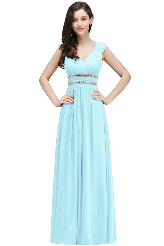 Elegant V Neck A Line Off The Shoulder Chiffon Long Bridesmaid Dress