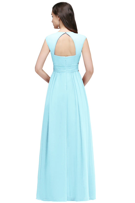 Elegant V Neck A Line Off The Shoulder Chiffon Long Bridesmaid Dress