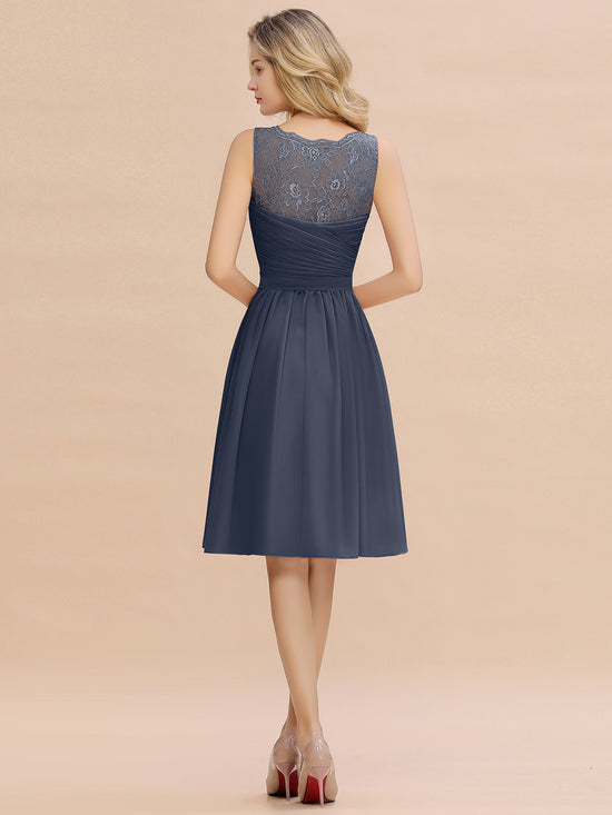 Simple Short A Line V-neck Knee Length Chiffon Bridesmaid Dress